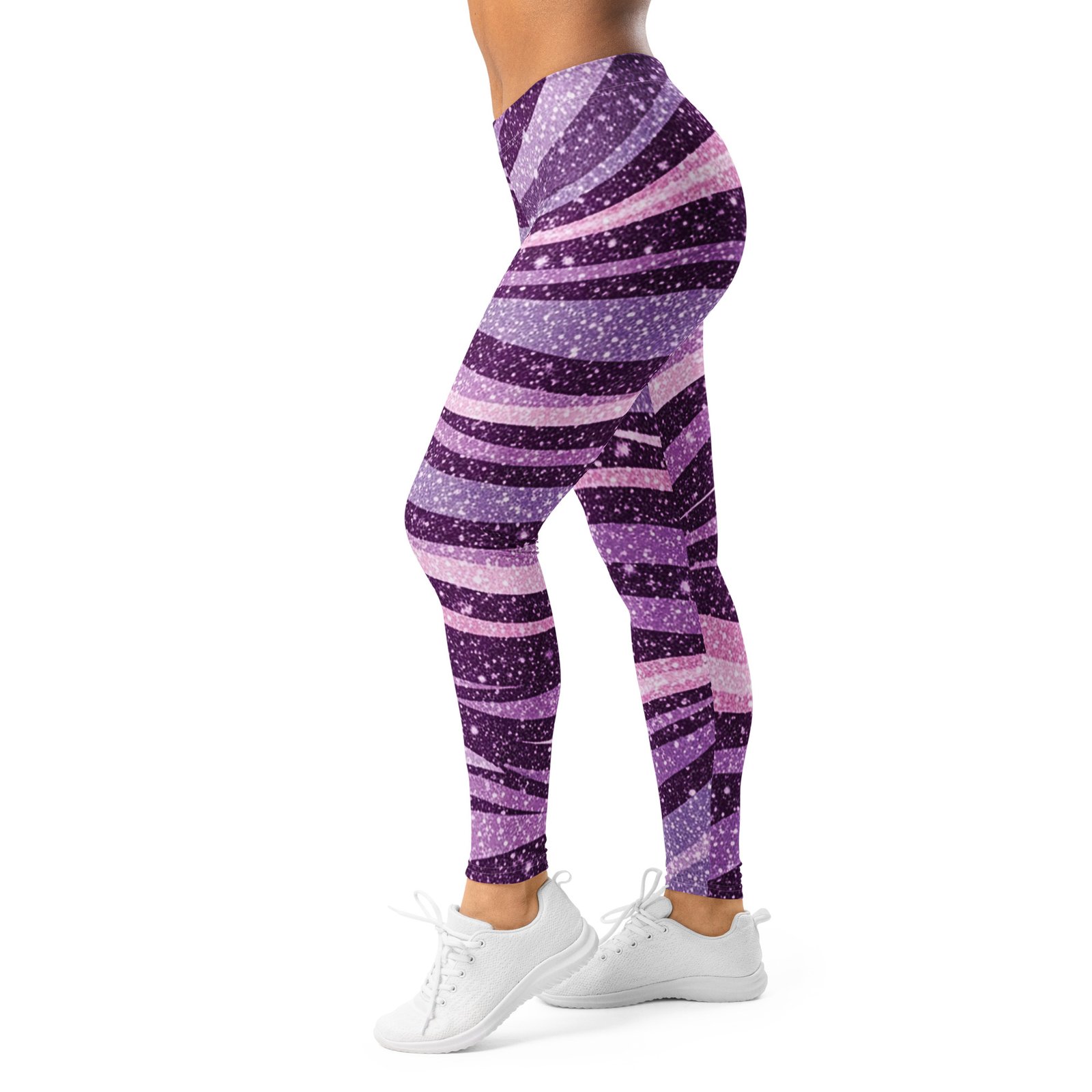 Purple Glitter Wave Leggings Sparkly Striped Yoga Pants Purple Glitter Wave Leggings Sparkly Striped Yoga Pants