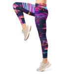 Neon Glitch Leggings Cyberpunk Digital Art Yoga Pants