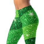 Green Glitter Wave Leggings Emerald Sparkle Yoga Pants