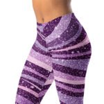 Purple Glitter Wave Leggings Sparkly Striped Yoga Pants