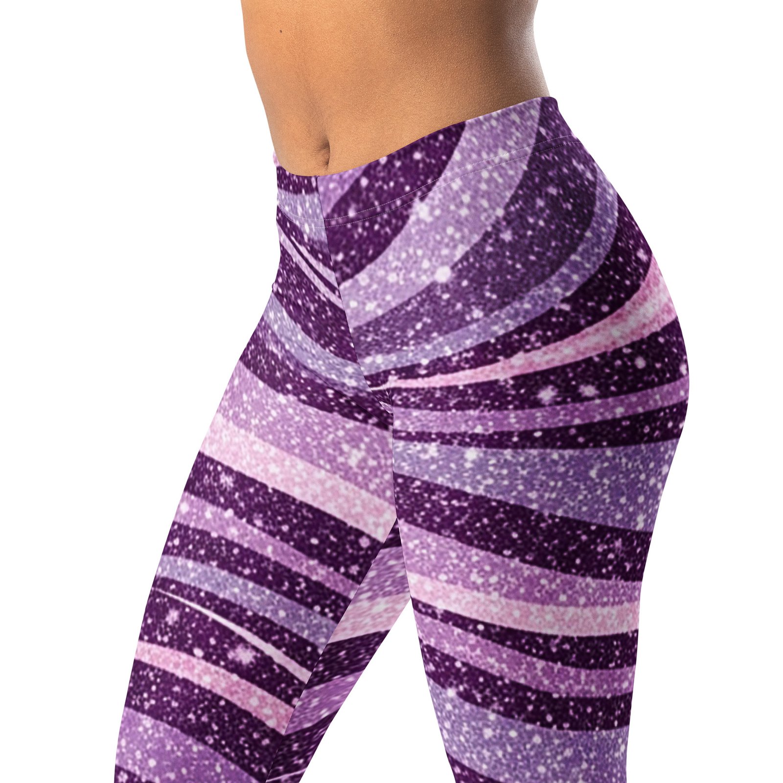 Purple Glitter Wave Leggings Sparkly Striped Yoga Pants Purple Glitter Wave Leggings Sparkly Striped Yoga Pants