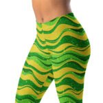 Green Gold Glitter Leggings Sparkly Wave Yoga Pants