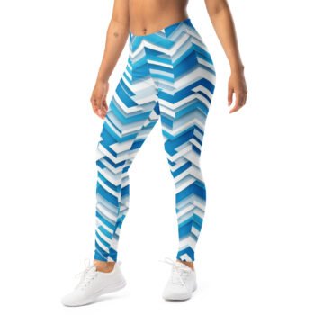 Blue 3d Chevron Leggings Geometric Yoga Pants