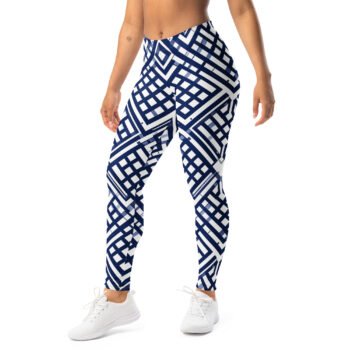 Navy Blue Lattice Leggings Geometric Yoga Pants