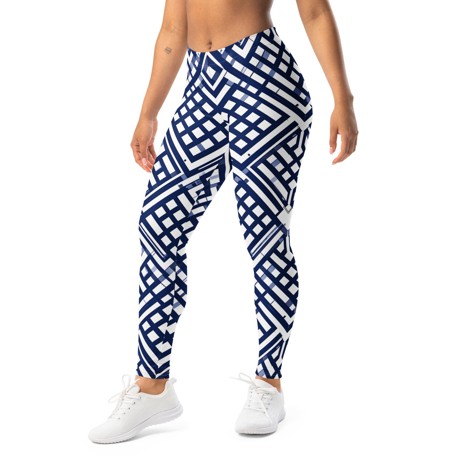 Navy Blue Lattice Leggings Geometric Yoga Pants Navy Blue Lattice Leggings Geometric Yoga Pants