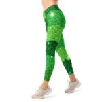 Green Glitter Wave Leggings Emerald Sparkle Yoga Pants