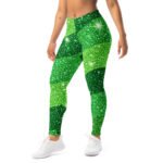 Green Glitter Wave Leggings Emerald Sparkle Yoga Pants