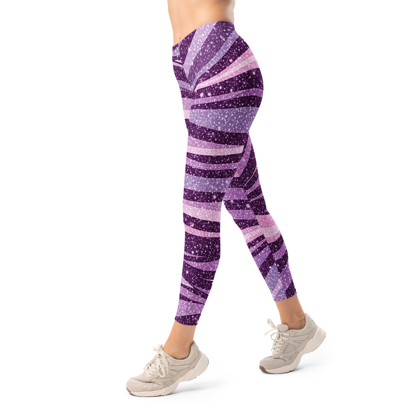 Purple Glitter Wave Leggings Sparkly Striped Yoga Pants Purple Glitter Wave Leggings Sparkly Striped Yoga Pants