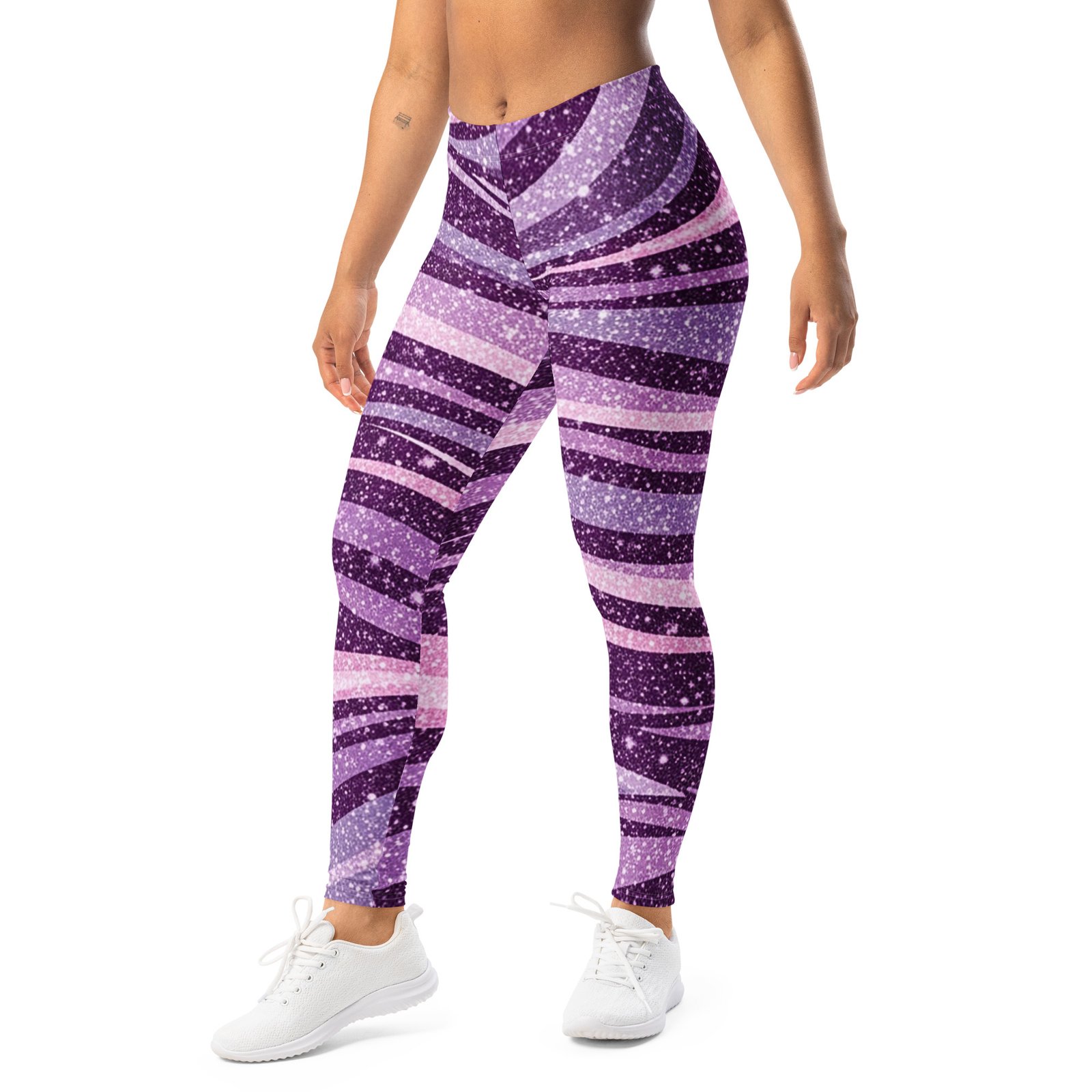Purple Glitter Wave Leggings Sparkly Striped Yoga Pants Purple Glitter Wave Leggings Sparkly Striped Yoga Pants