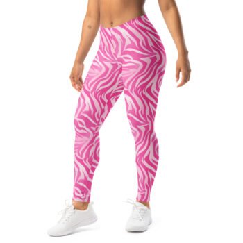 Home 1 Pink Zebra Leggings Wavy Pattern Yoga Pants