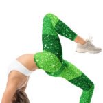 Green Glitter Wave Leggings Emerald Sparkle Yoga Pants