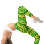 Green Gold Glitter Leggings Sparkly Wave Yoga Pants