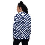 Navy Blue Lattice Bomber Jacket Geometric Fashion Coat
