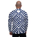 Navy Blue Lattice Bomber Jacket Geometric Fashion Coat