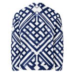 Navy Blue Lattice Bomber Jacket Geometric Fashion Coat