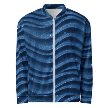 Blue Glitter Wave Bomber Jacket Sparkly Starry Coat