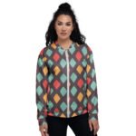 Retro Diamond Bomber Jacket Vintage Pattern Coat