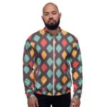 Retro Diamond Bomber Jacket Vintage Pattern Coat