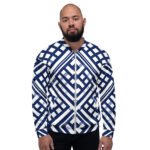 Navy Blue Lattice Bomber Jacket Geometric Fashion Coat