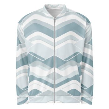 Light Blue Wave Bomber Jacket Soft Geometric Coat