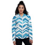 Blue 3d Chevron Bomber Jacket Geometric Fashion Coat