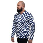 Navy Blue Lattice Bomber Jacket Geometric Fashion Coat