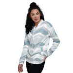 Light Blue Wave Bomber Jacket Soft Geometric Coat