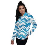 Blue 3d Chevron Bomber Jacket Geometric Fashion Coat