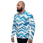 Blue 3d Chevron Bomber Jacket Geometric Fashion Coat