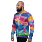 Rainbow Wave Bomber Jacket Watercolor Art Coat