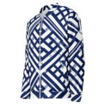 Navy Blue Lattice Bomber Jacket Geometric Fashion Coat