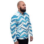 Blue 3d Chevron Bomber Jacket Geometric Fashion Coat
