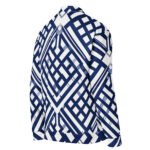 Navy Blue Lattice Bomber Jacket Geometric Fashion Coat